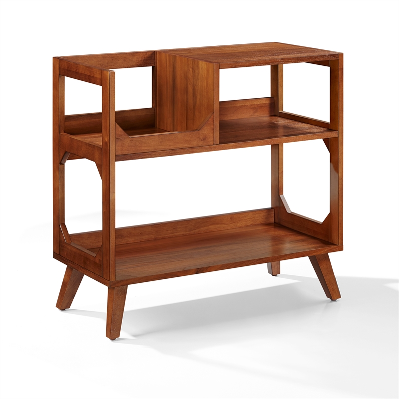 Maklaine Contemporary Wood Medium Record Storage Console Walnut