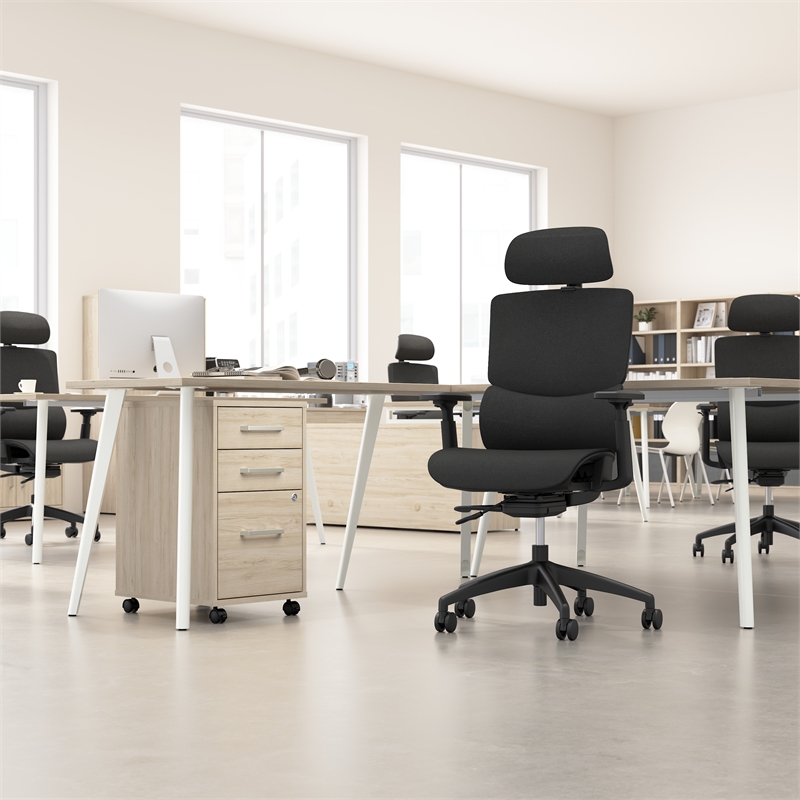 Maklaine High Back Ergonomic Office Chair with Lumbar Support in Black Fabric