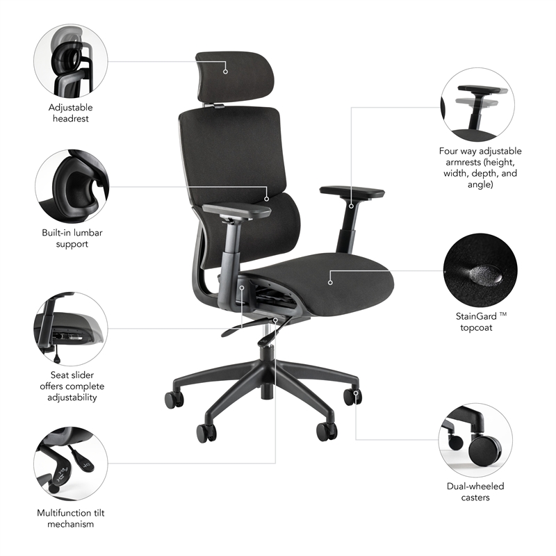 Maklaine High Back Ergonomic Office Chair with Lumbar Support in Black Fabric