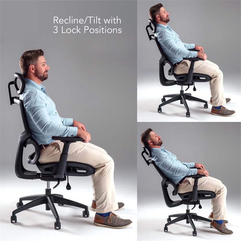 Maklaine High Back Ergonomic Office Chair with Lumbar Support in Black Fabric