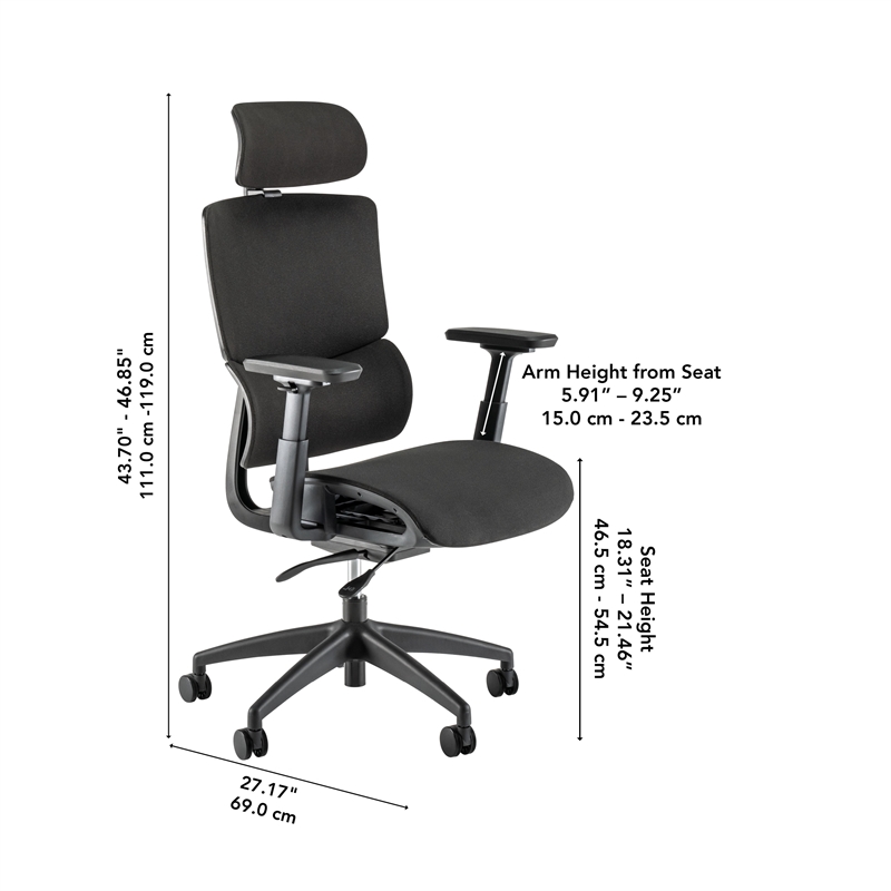 Maklaine High Back Ergonomic Office Chair with Lumbar Support in Black Fabric