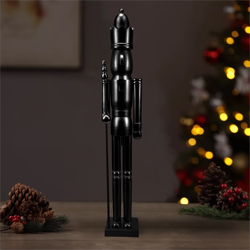 Maklaine Contemporary 36 Inch Solid Wood Black King Nutcracker