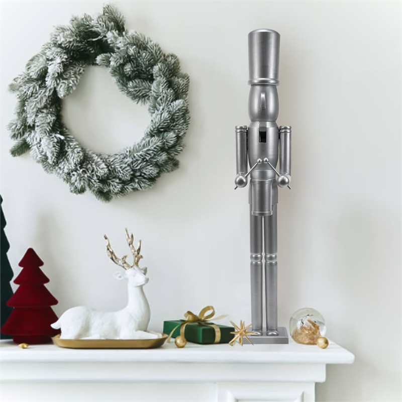 Maklaine Contemporary 36 Inch wooden Silver Soldier Drummer Nutcracker