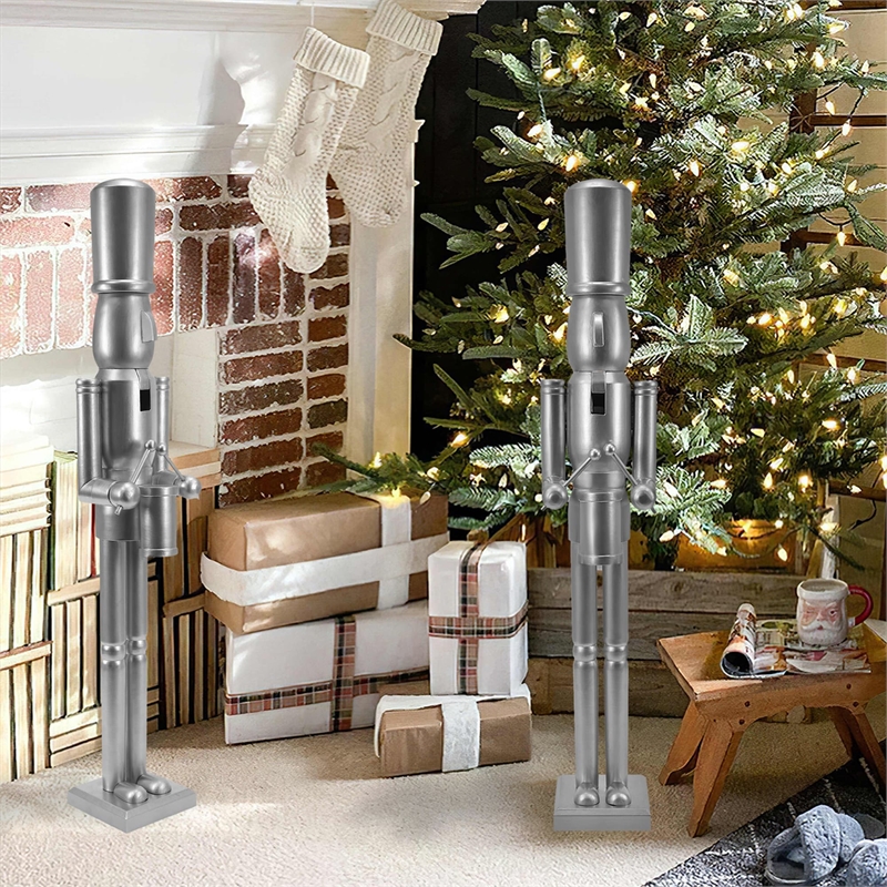 Maklaine Contemporary 36 Inch wooden Silver Soldier Drummer Nutcracker