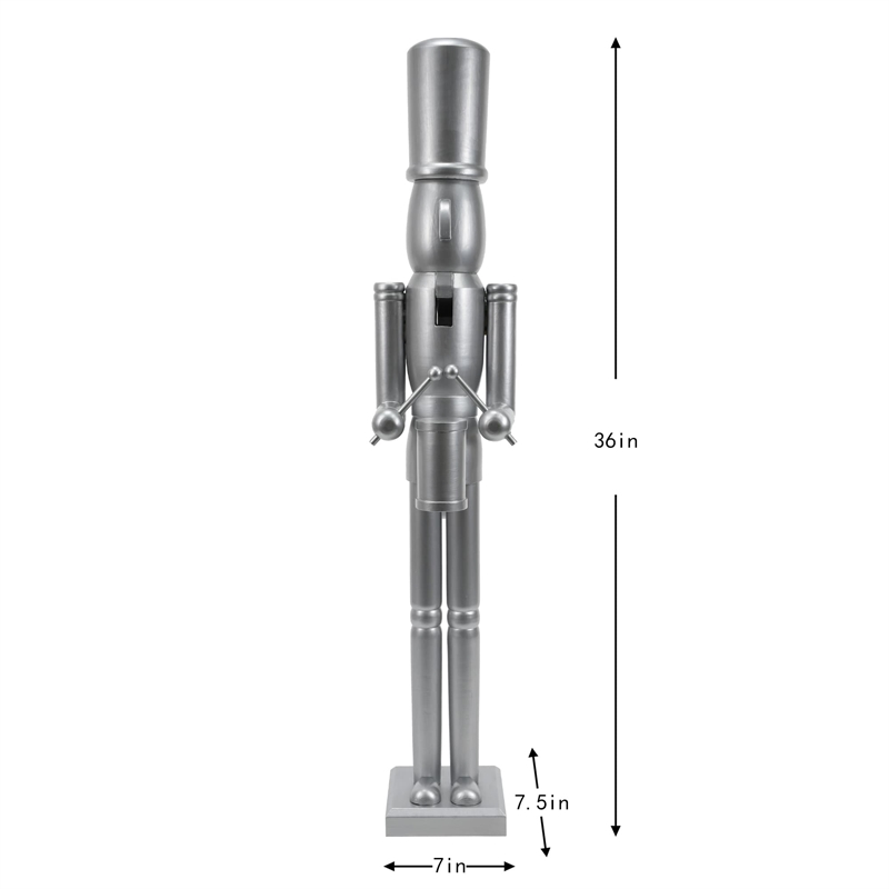 Maklaine Contemporary 36 Inch wooden Silver Soldier Drummer Nutcracker