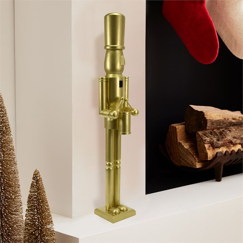 Maklaine Contemporary 36 Inch Wooden Gold Soldier Drummer Nutcracker