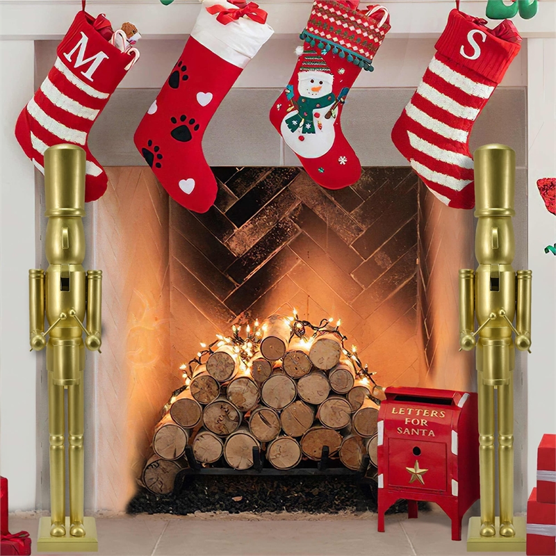 Maklaine Contemporary 36 Inch Wooden Gold Soldier Drummer Nutcracker