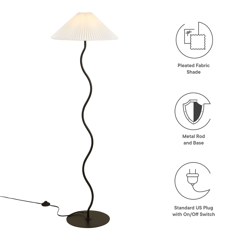 Maklaine Contemporary Wave Squiggle Floor Lamp in Black Finish