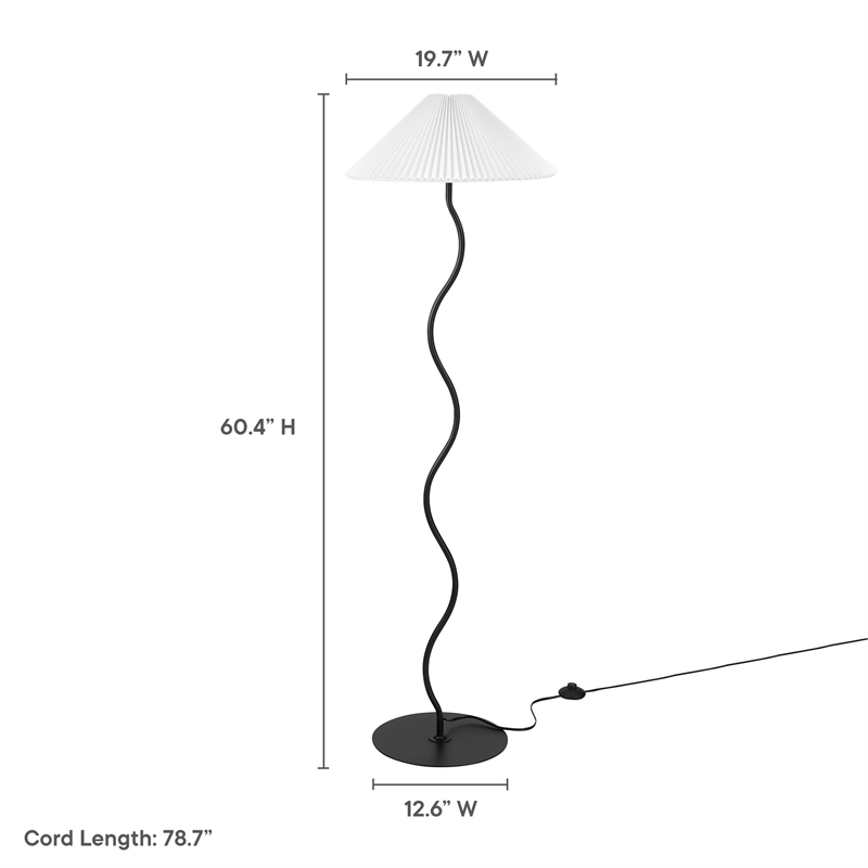 Maklaine Contemporary Wave Squiggle Floor Lamp in Black Finish