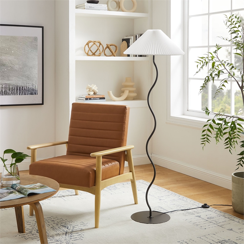 Maklaine Contemporary Wave Squiggle Floor Lamp in Black Finish
