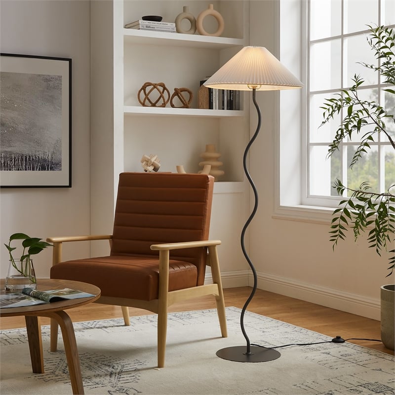 Maklaine Contemporary Wave Squiggle Floor Lamp in Black Finish