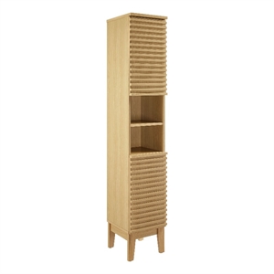 Maklaine Contemporary Tall Narrow Bathroom Storage Cabinet in Oak
