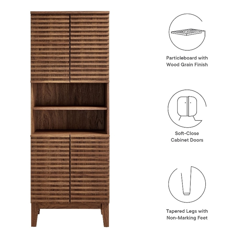 Maklaine Contemporary Tall Bathroom Storage Cabinet in Walnut
