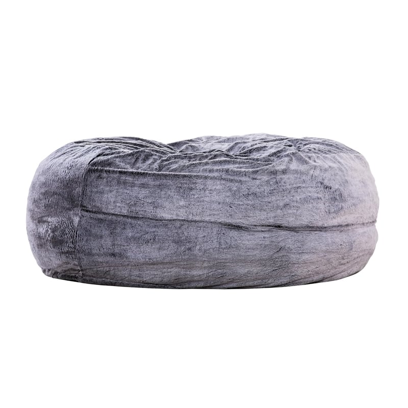 Maklaine 5ft Gray Faux Fur Memory Foam Bean Bag with Shredded Foam