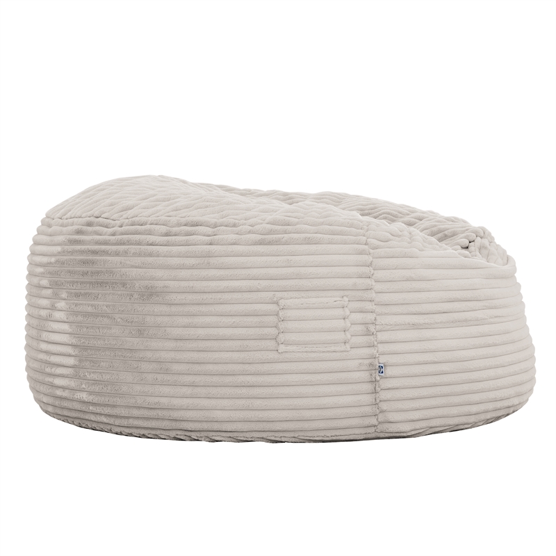 Maklaine 5ft Taupe Faux Fur Foam Bean Bag Lounger with Shredded Foam
