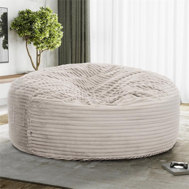 Maklaine 5ft Taupe Faux Fur Foam Bean Bag Lounger with Shredded Foam