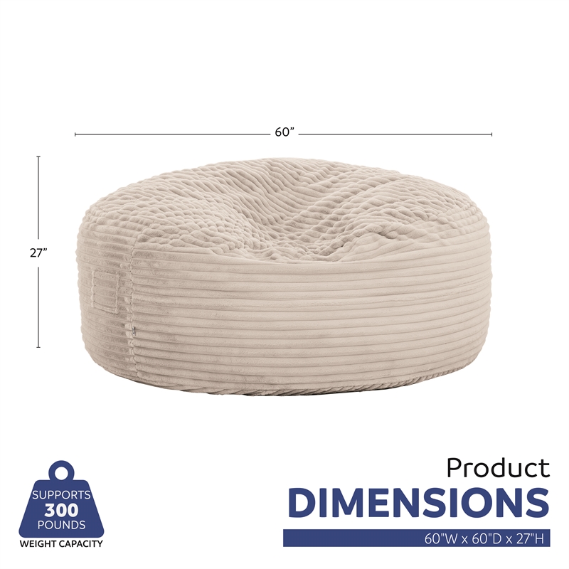 Maklaine 5ft Taupe Faux Fur Foam Bean Bag Lounger with Shredded Foam