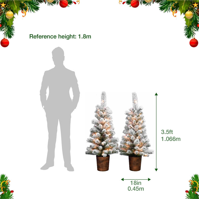Maklaine Contemporary 2 Piece 3.5 Ft Pre-Lit Flocked Pot Tree