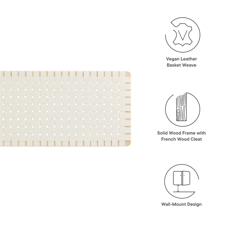 Maklaine Weave Wall-Mount Vegan Leather King Headboard in Natural Beige