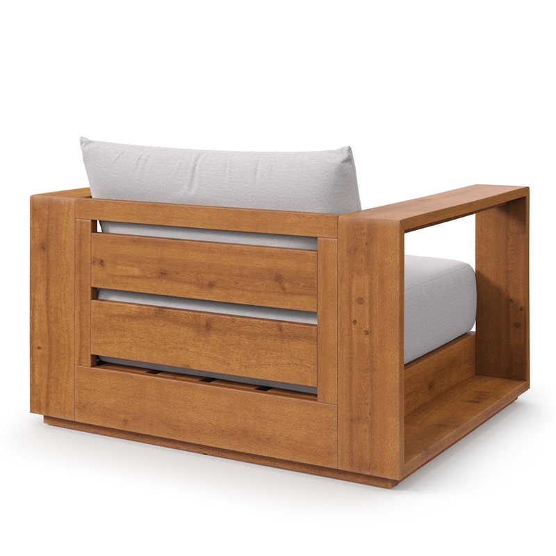 Maklaine Outdoor Patio Acacia Wood Chair in Natural Light Gray