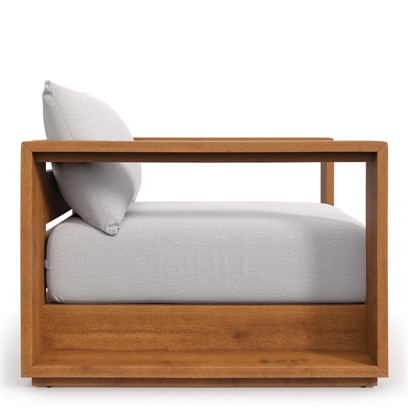 Maklaine Outdoor Patio Acacia Wood Chair in Natural Light Gray