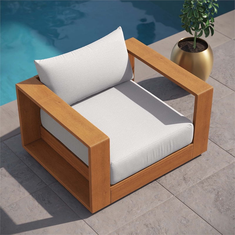 Maklaine Outdoor Patio Acacia Wood Chair in Natural Light Gray