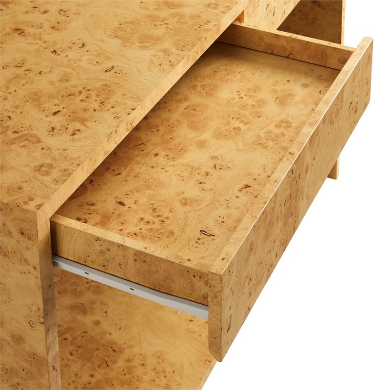 Maklaine Contemporary 2-Drawer Burl Wood Laminated Console Table in Brown