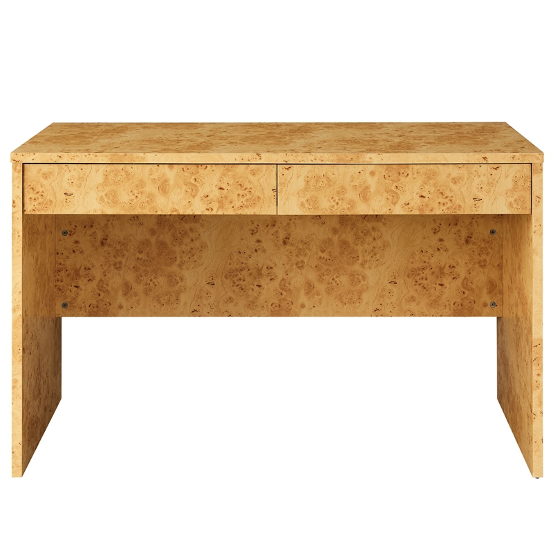 Maklaine Contemporary 2-Drawer Burl Wood Laminated Desk in Brown