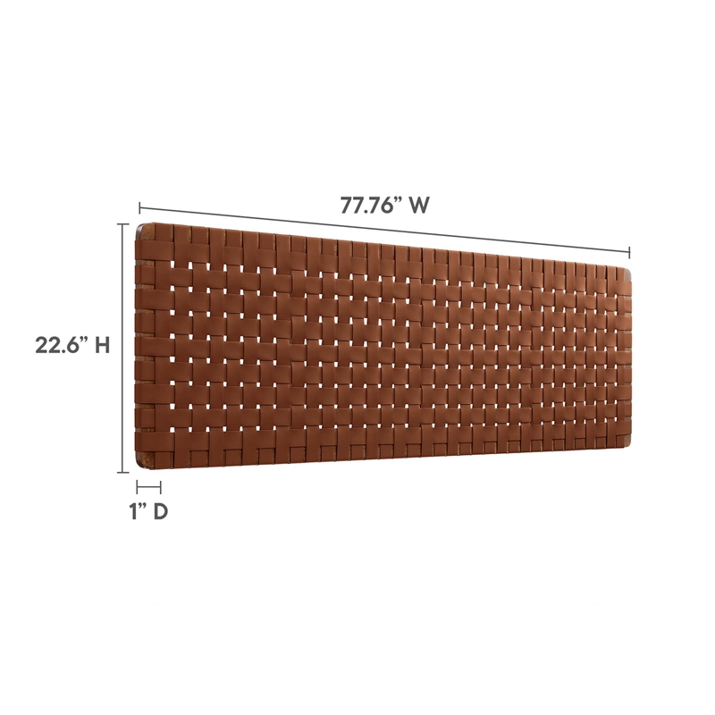Maklaine Weave Wall-Mount Vegan Leather King Headboard in Walnut Brown