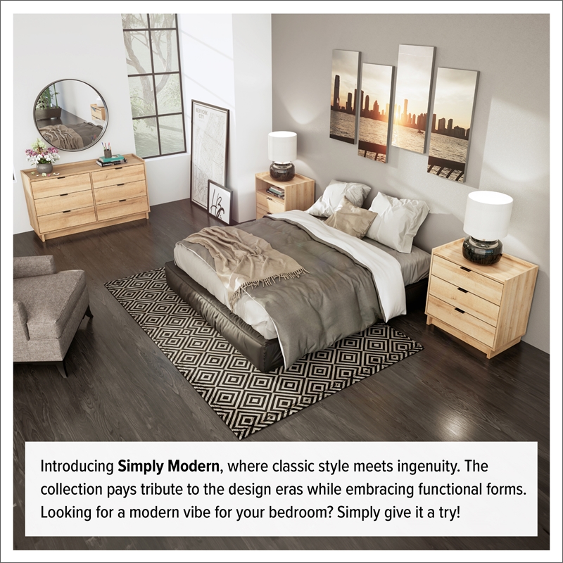 Maklaine Contemporary Engineered Wood 3 Drawer Nightstand in Oak