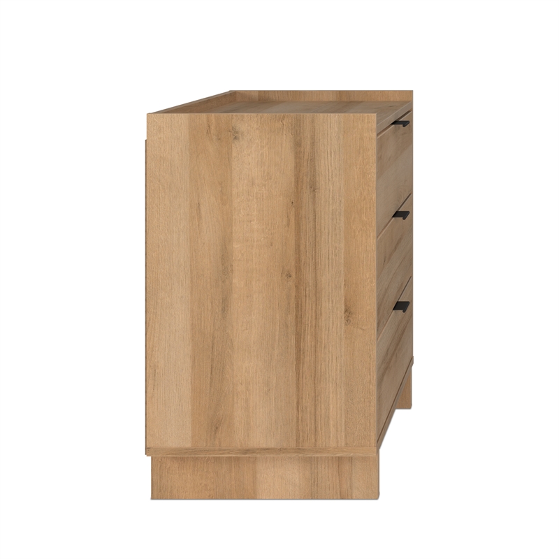 Maklaine Contemporary Engineered Wood 3 Drawer Nightstand in Oak