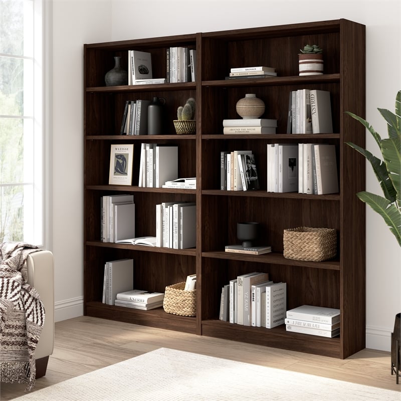 Maklaine Universal Tall 5 Shelf Bookcase in Black Walnut - Engineered Wood