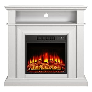 Maklaine 36-Inch Electric Fireplace with Mantel & Wood Finish -White