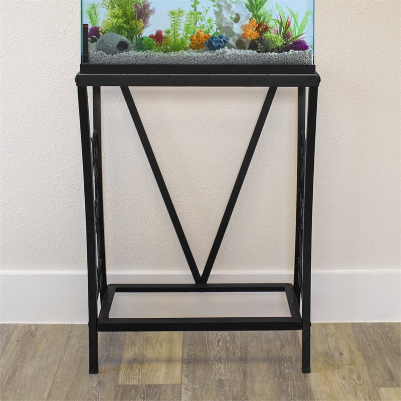Maklaine Traditional Steel 10 Gallon Metal Aquarium Stand in Black