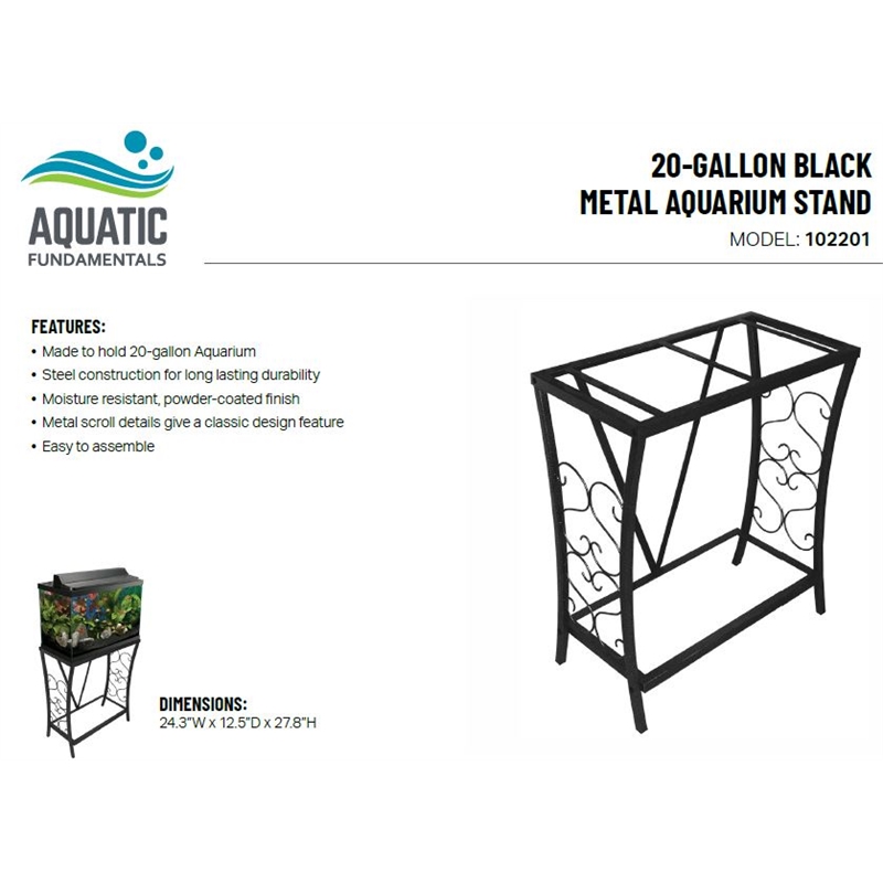 Maklaine Traditional Steel 20 Gallon Metal Aquarium Stand in Black