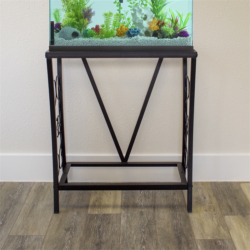 Maklaine Traditional Steel 20 Gallon Metal Aquarium Stand in Black