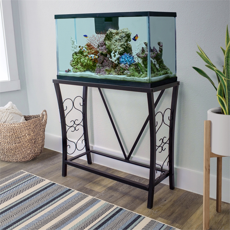 Maklaine Traditional Steel 29 Gallon Metal Aquarium Stand in Black