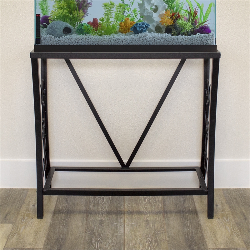 Maklaine Traditional Steel 29 Gallon Metal Aquarium Stand in Black