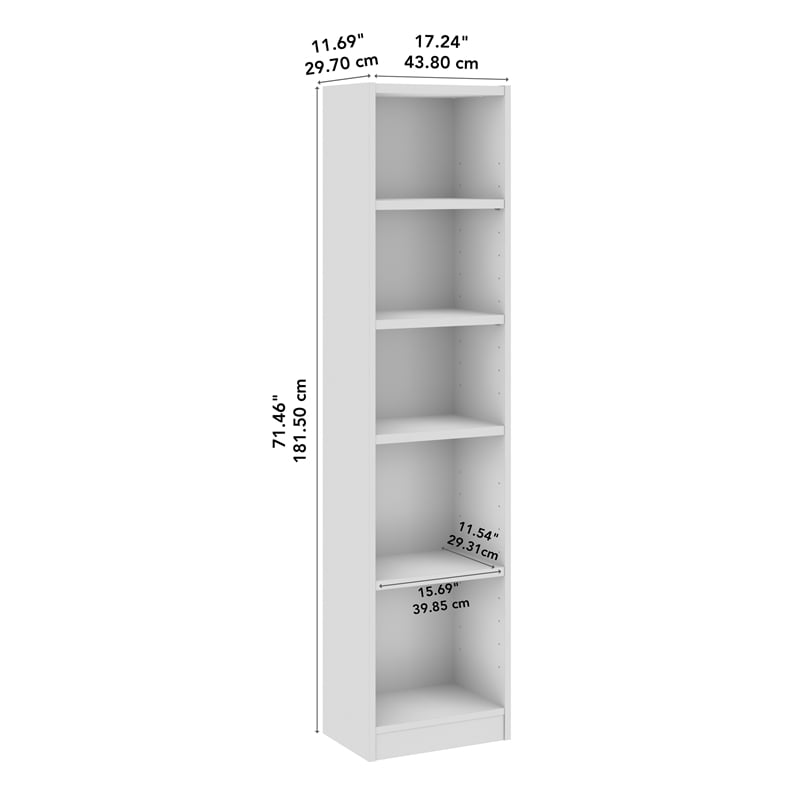 Maklaine Universal 17W Narrow 5 Shelf Bookcase in White - Engineered Wood