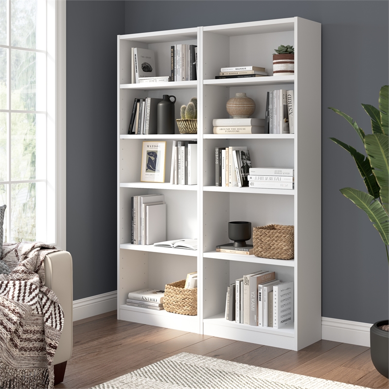 Maklaine Universal 25W Tall 5 Shelf Bookcase Set in White - Engineered Wood