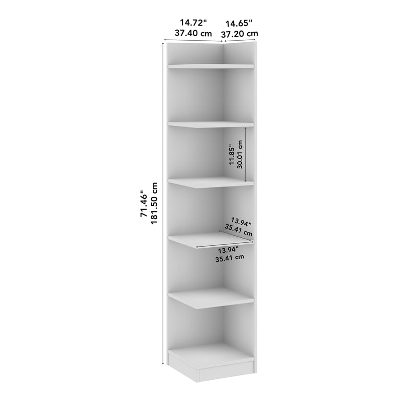 Maklaine Universal 15W Tall Corner Bookshelf in White - Engineered Wood