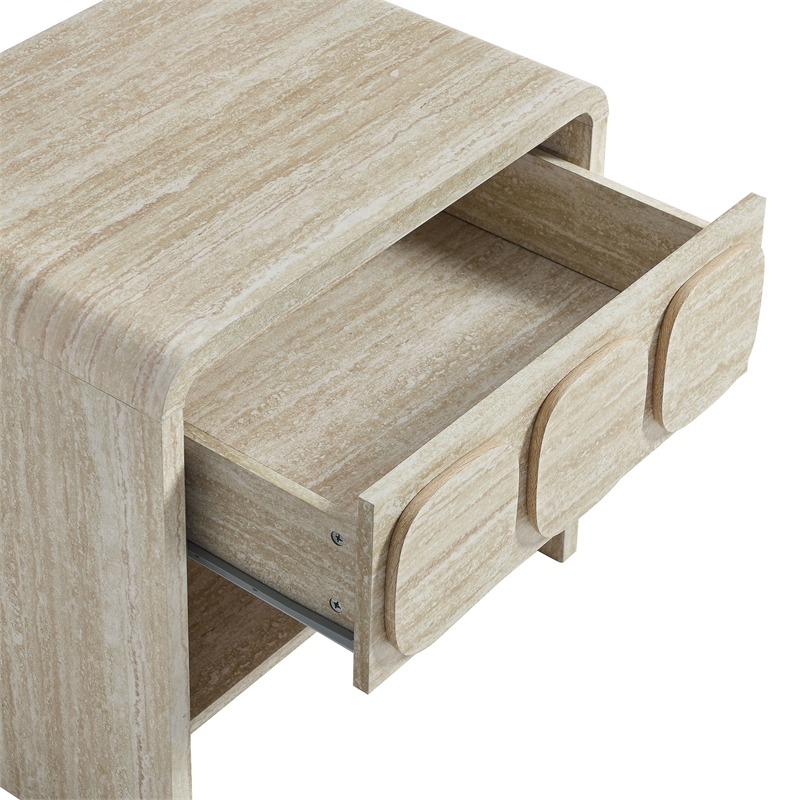 Maklaine Modern / Contemporary Wood Nightstand in Travertine