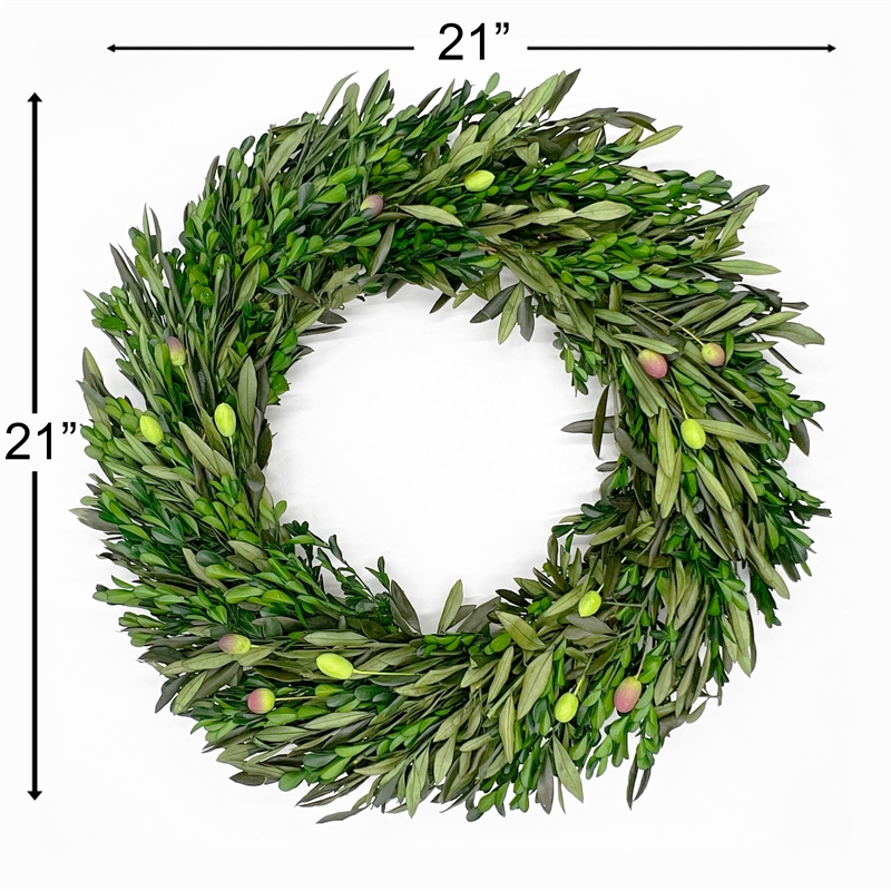 Maklaine Preserved Decorative Real Boxwood Leaf and Olive Leaf Wreath 21 Inch