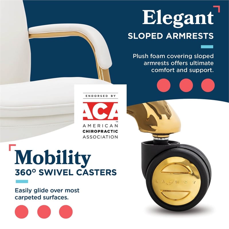 Maklaine Executive Mid-Back Office Chair Bonded Leather White and Gold