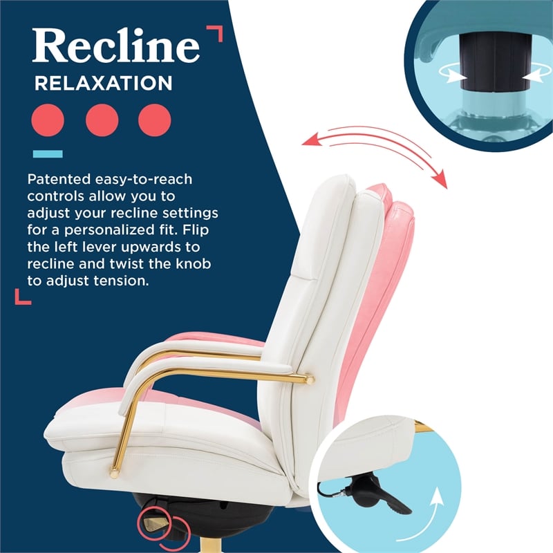 Maklaine Executive Mid-Back Office Chair Bonded Leather White and Gold