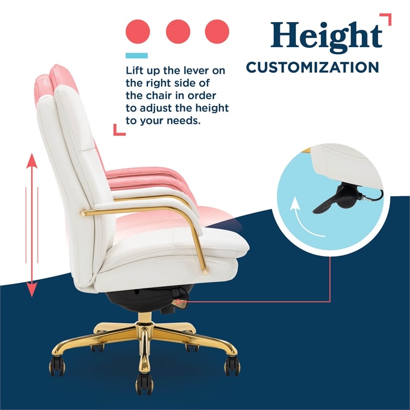 Maklaine Executive Mid-Back Office Chair Bonded Leather White and Gold