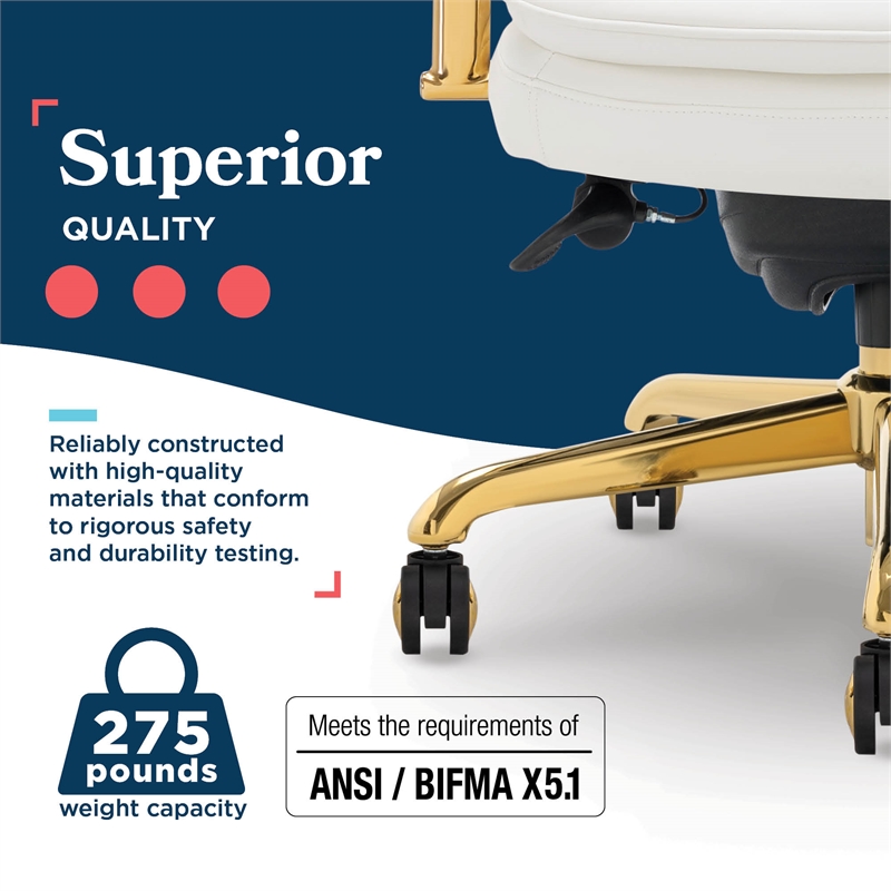 Maklaine Executive Mid-Back Office Chair Bonded Leather White and Gold