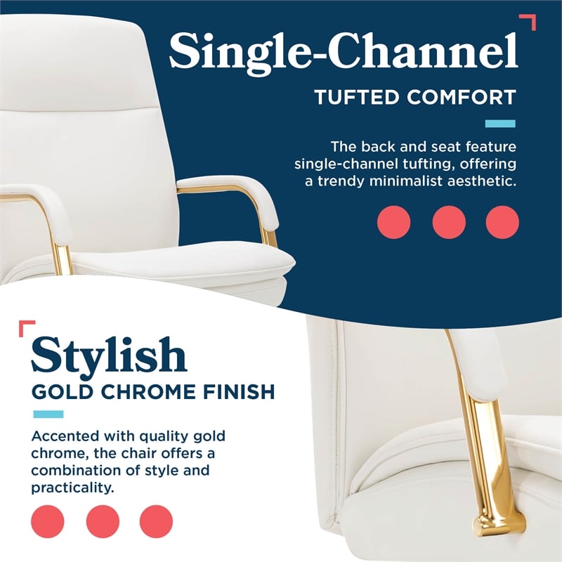 Maklaine Executive Mid-Back Office Chair Bonded Leather White and Gold