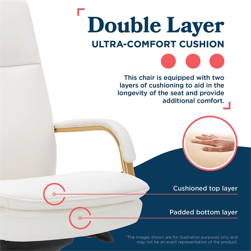 Maklaine Executive Mid-Back Office Chair Bonded Leather White and Gold