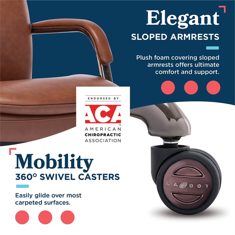 Maklaine Executive Mid-Back Office Chair Bonded Leather Cognac and Graphite